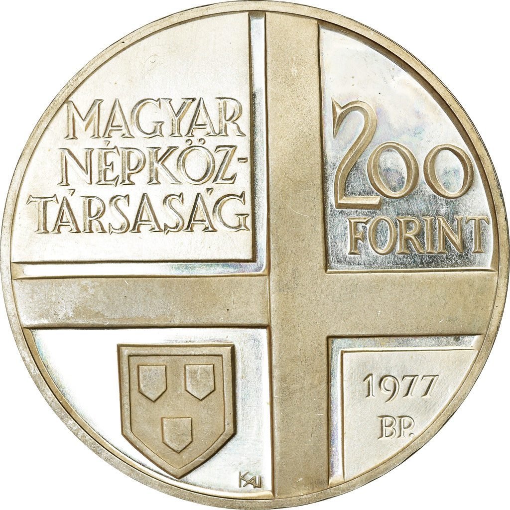Moneda, Hungría, 200 Forint, Ketszaz, 1977, SC+, Plata, KM:610
