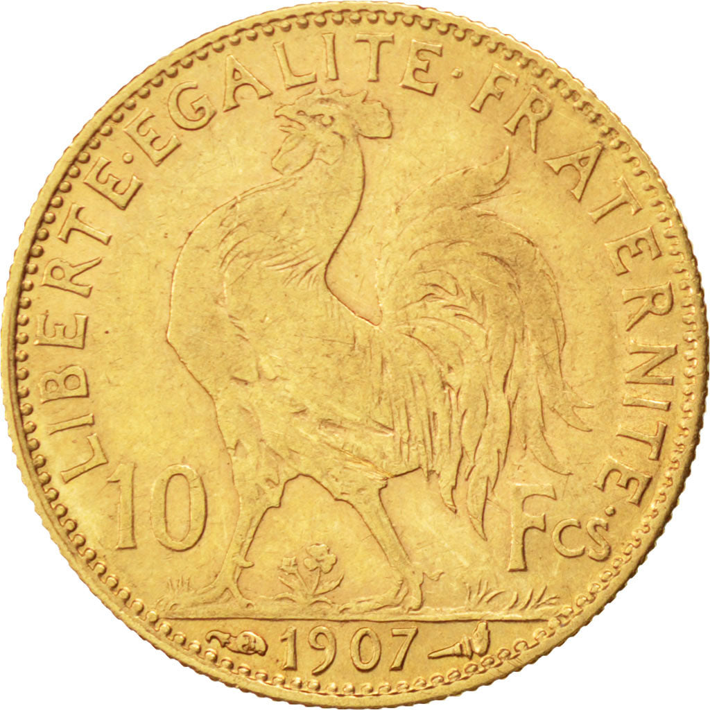 FRANCE, Marianne, 10 Francs, 1907, Paris, KM #846, EF(40-45), Gold, Gadoury...