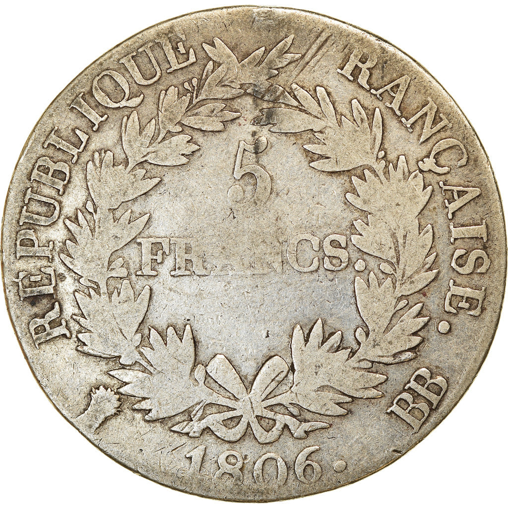 Coin, France, Napoléon I, 5 Francs, 1806, Strasbourg, VF(20-25), Silver