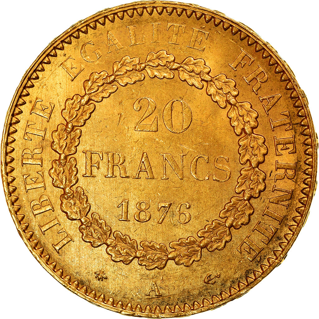 Coin, France, Génie, 20 Francs, 1876, Paris, MS(60-62), Gold, KM:825
