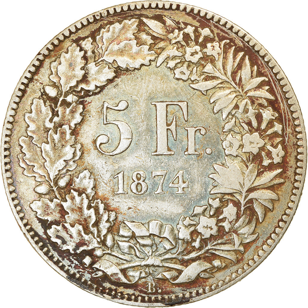 Coin, Switzerland, 5 Francs, 1874, Bruxelles, VF(30-35), Silver, KM:11