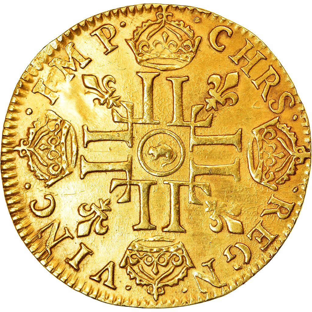 Moeda, França, Louis XIV, Louis d'or à la mèche longue, Louis d'Or, 1653