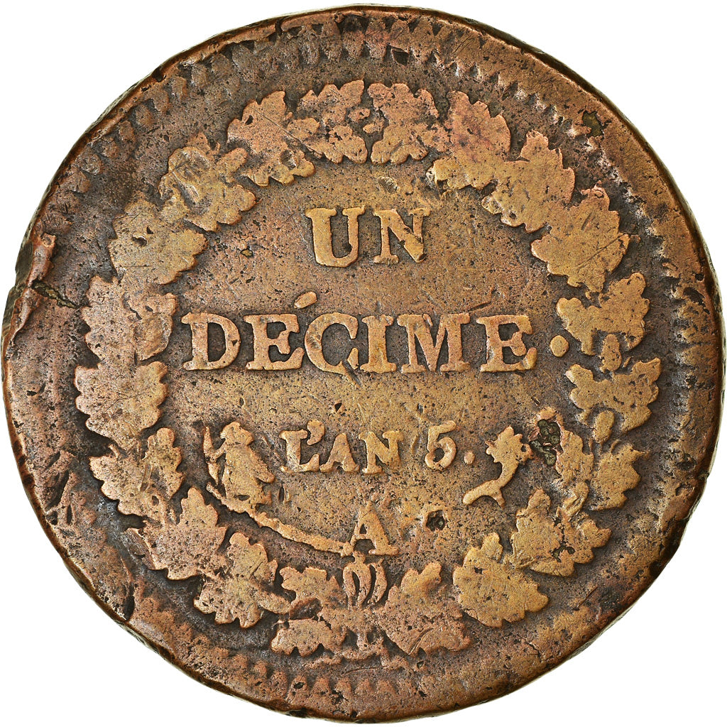 Coin, France, Dupré, Decime, AN 5, Paris, VF(20-25), Bronze, KM:644.1