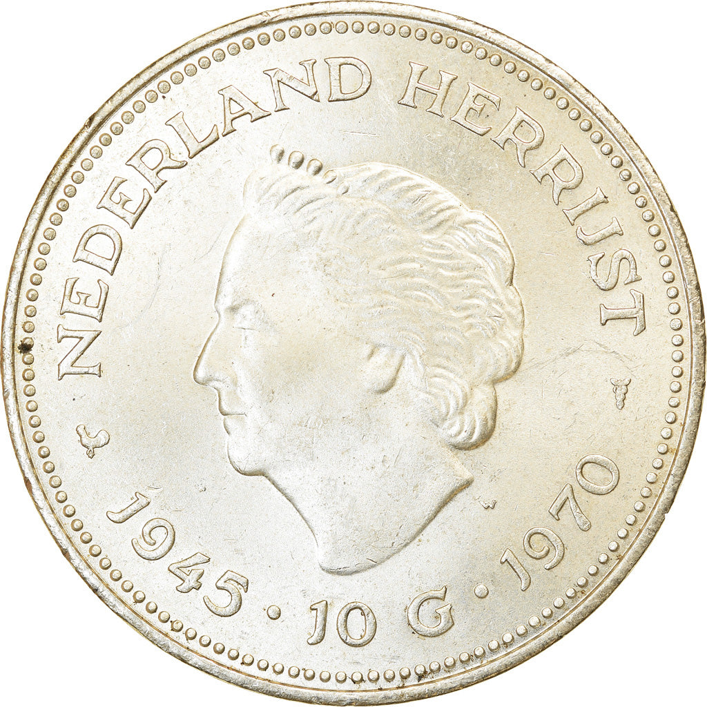 Moneta, Paesi Bassi, Juliana, 10 Gulden, 1970, BB+, Argento, KM:195