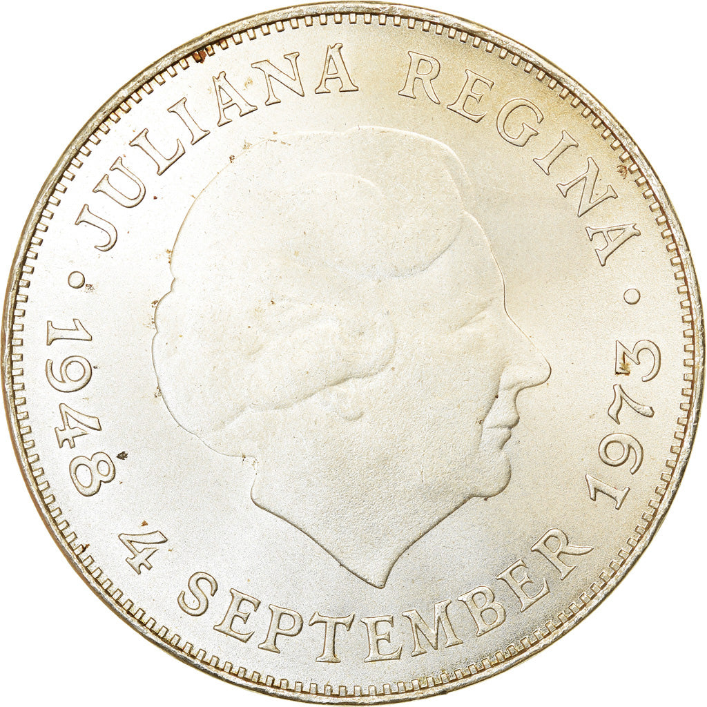 Coin, Netherlands, Juliana, 10 Gulden, 1973, Utrecht, AU(55-58), Silver, KM:196