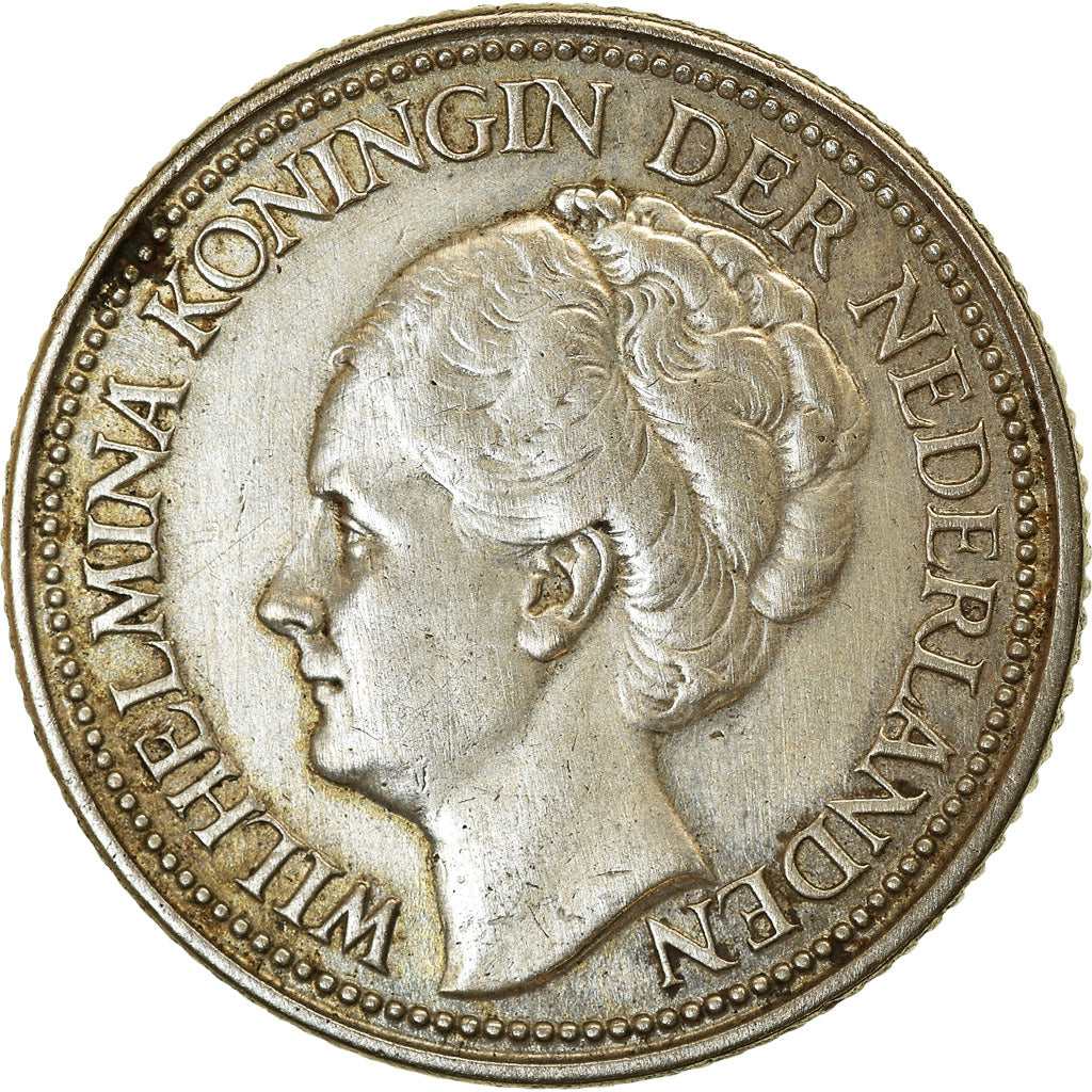 Coin, Netherlands, Wilhelmina I, 25 Cents, 1928, AU(50-53), Silver, KM:164