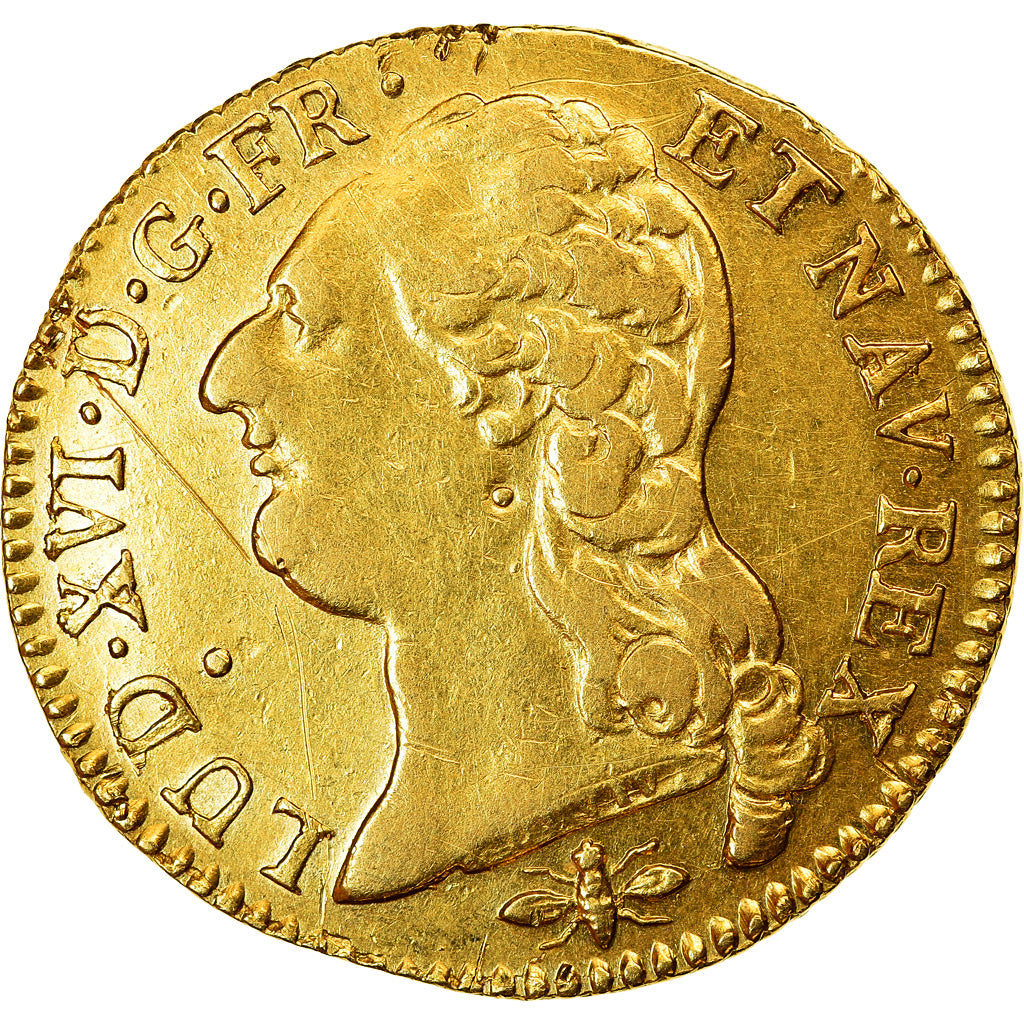 Moeda, França, Louis XVI, Louis d'or à la tête nue, Louis d'Or, 1788, Lyon
