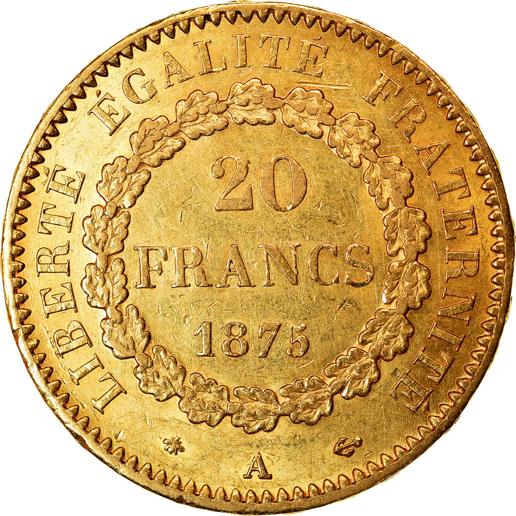 Moeda, França, Génie, 20 Francs, 1875, Paris, AU(50-53), Dourado, KM:825