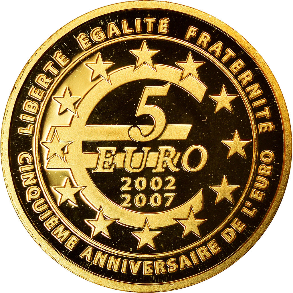 France, 5 Euro, 2007, BE, MS(65-70), Gold, KM:1525