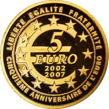 France, 5 Euro, 2007, BE, MS(65-70), Gold, KM:1525