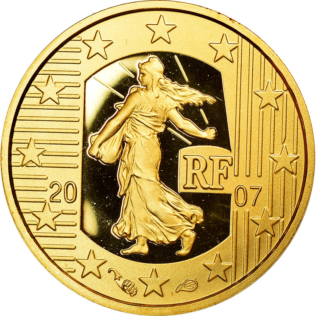 France, 5 Euro, 2007, BE, MS(65-70), Gold, KM:1525