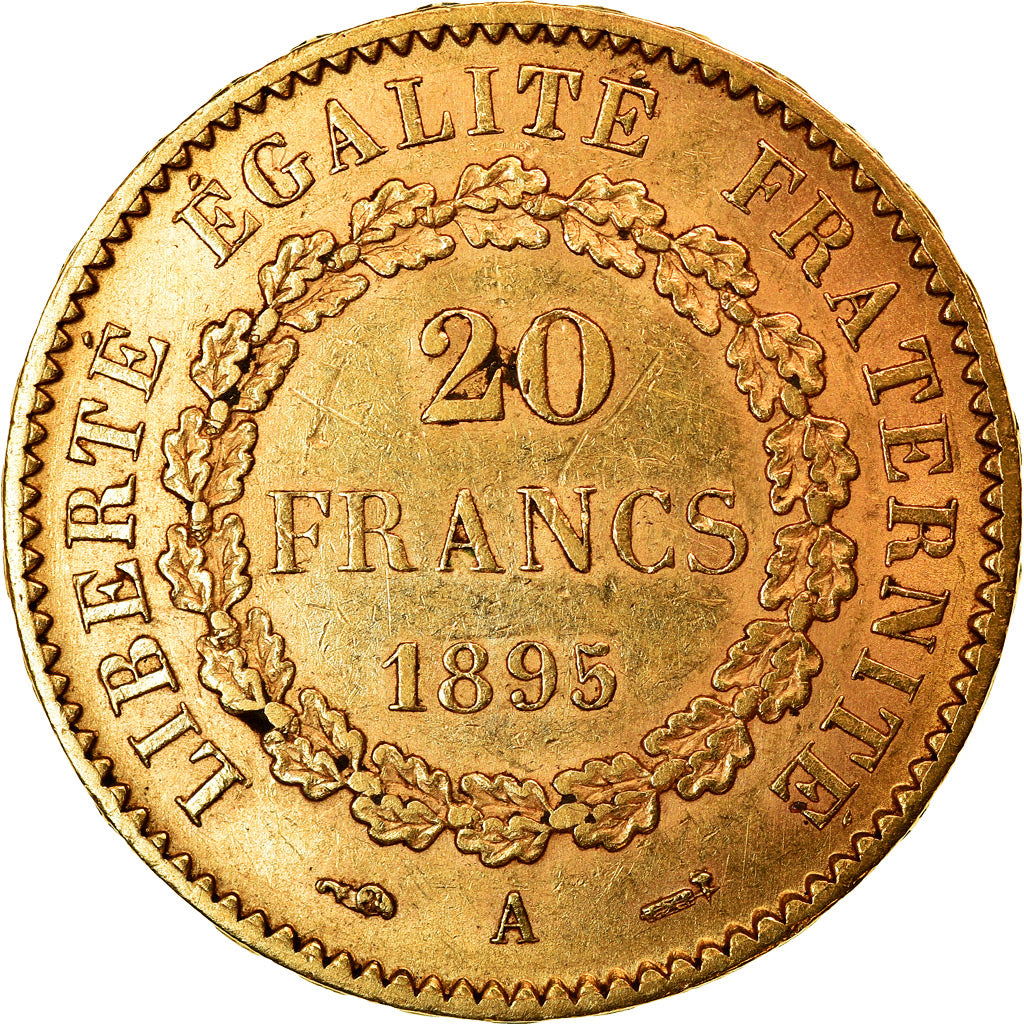 Moeda, França, Génie, 20 Francs, 1895, Paris, AU(55-58), Dourado, KM:825