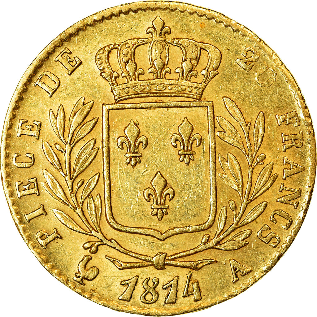 Coin, France, Louis XVIII, Louis XVIII, 20 Francs, 1814, Paris, AU(50-53), Gold