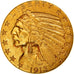 Moneta, USA, Indian Head, $5, Half Eagle, 1913, U.S. Mint, Philadelphia