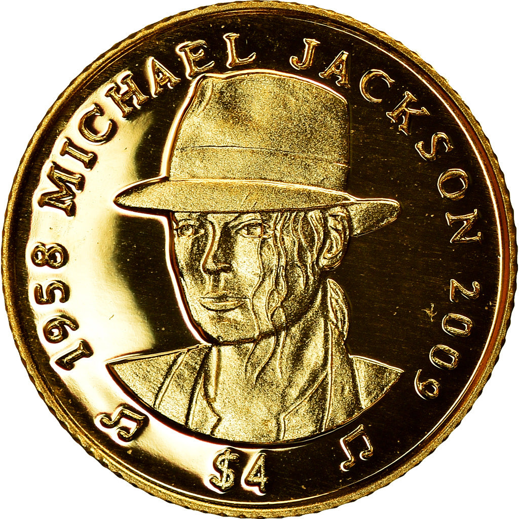 Moneta, Sierra Leone, Mickael Jackson, 4 Dollars, 2009, Proof, FDC, Oro