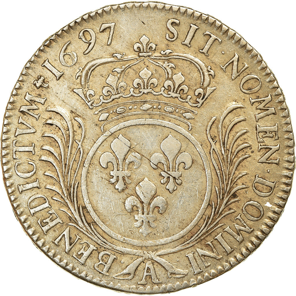 Moneta, Francia, Louis XIV, Écu aux palmes, Ecu, 1697, Paris, Rare, BB
