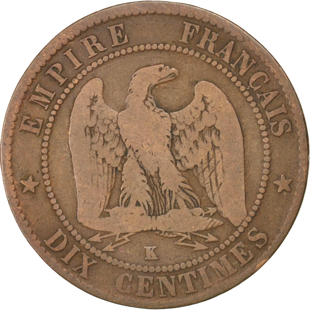 FRANCE, Napoléon III, 10 Centimes, 1863, Bordeaux, KM #798.3, VF(20-25), Bronze,