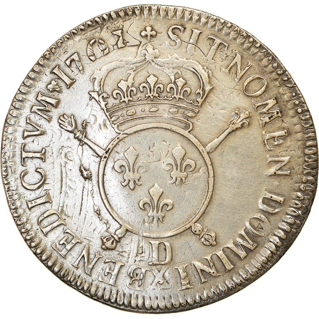 Moneda, Francia, Louis XIV, Écu aux insignes, Ecu, 1701, Lyon, BC+, Plata