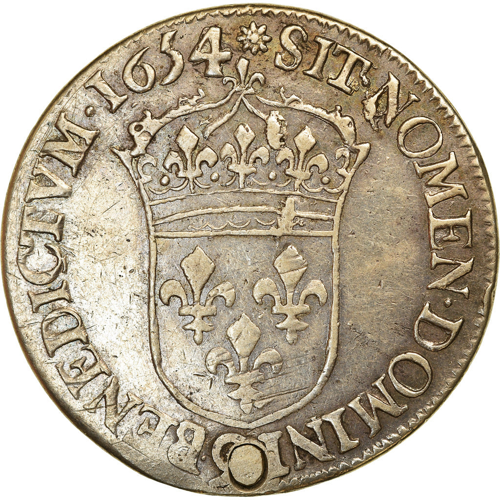 Monnaie, France, Louis XIV, 1/2 Écu à la mèche longue, 1654, Rennes, TB+