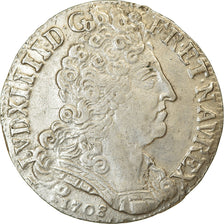 Moneta, Francia, Louis XIV, 20 Sols aux insignes, 1/4 Ecu, 1708, Rouen, MB+