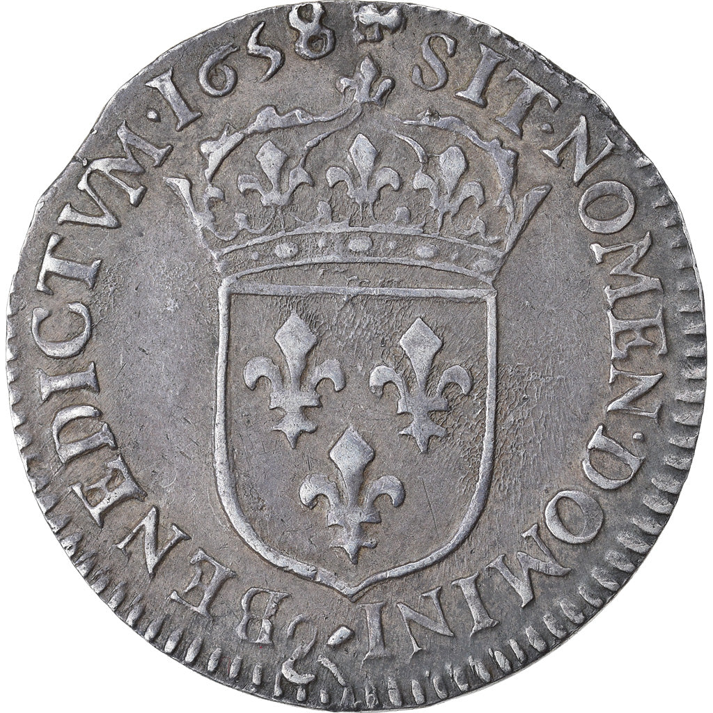 Francia, Louis XIV, 1/12 Ecu à la mèche longue, 1658, Aix, Plata, MBC