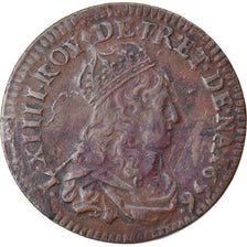Moneda, Francia, Louis XIV, Liard de France, 1656, Vimy, MBC, Cobre, Gadoury:80