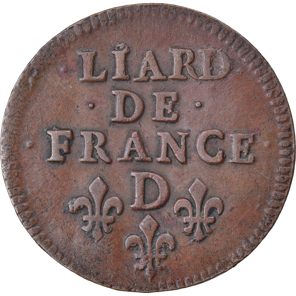 Moneda, Francia, Louis XIV, Liard de France, 1656, Vimy, MBC, Cobre, Gadoury:80
