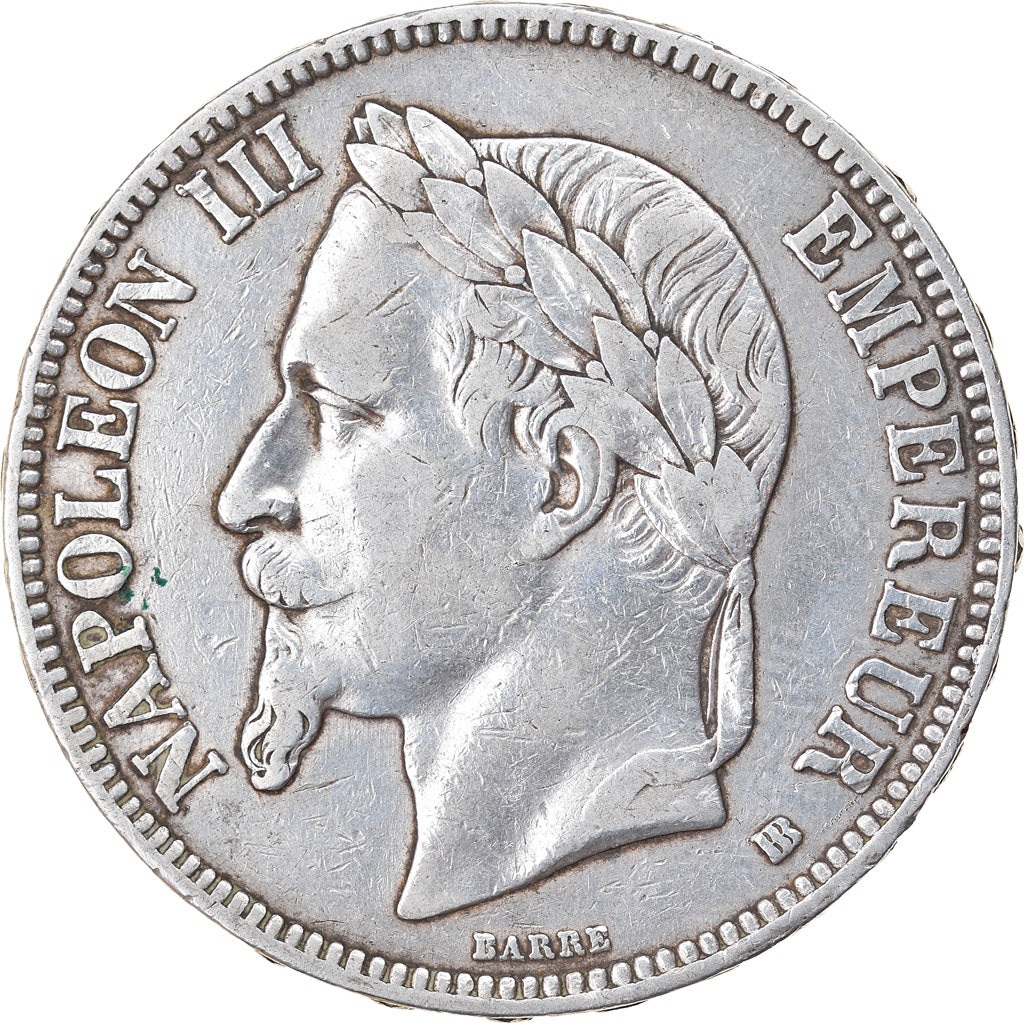 Munten, Frankrijk, Napoléon III, 5 Francs, 1867, Strasbourg, FR+, Zilver