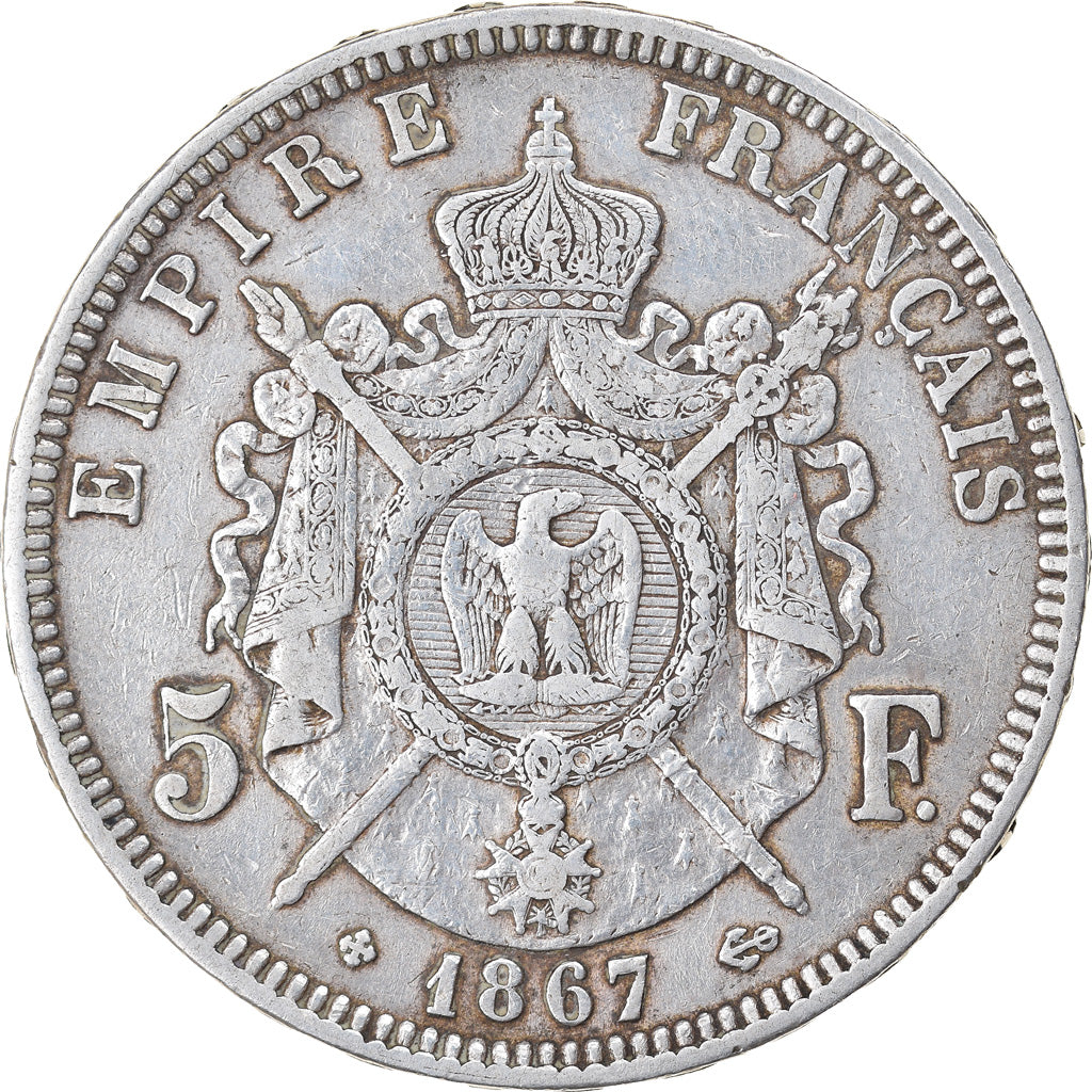 Munten, Frankrijk, Napoléon III, 5 Francs, 1867, Strasbourg, FR+, Zilver