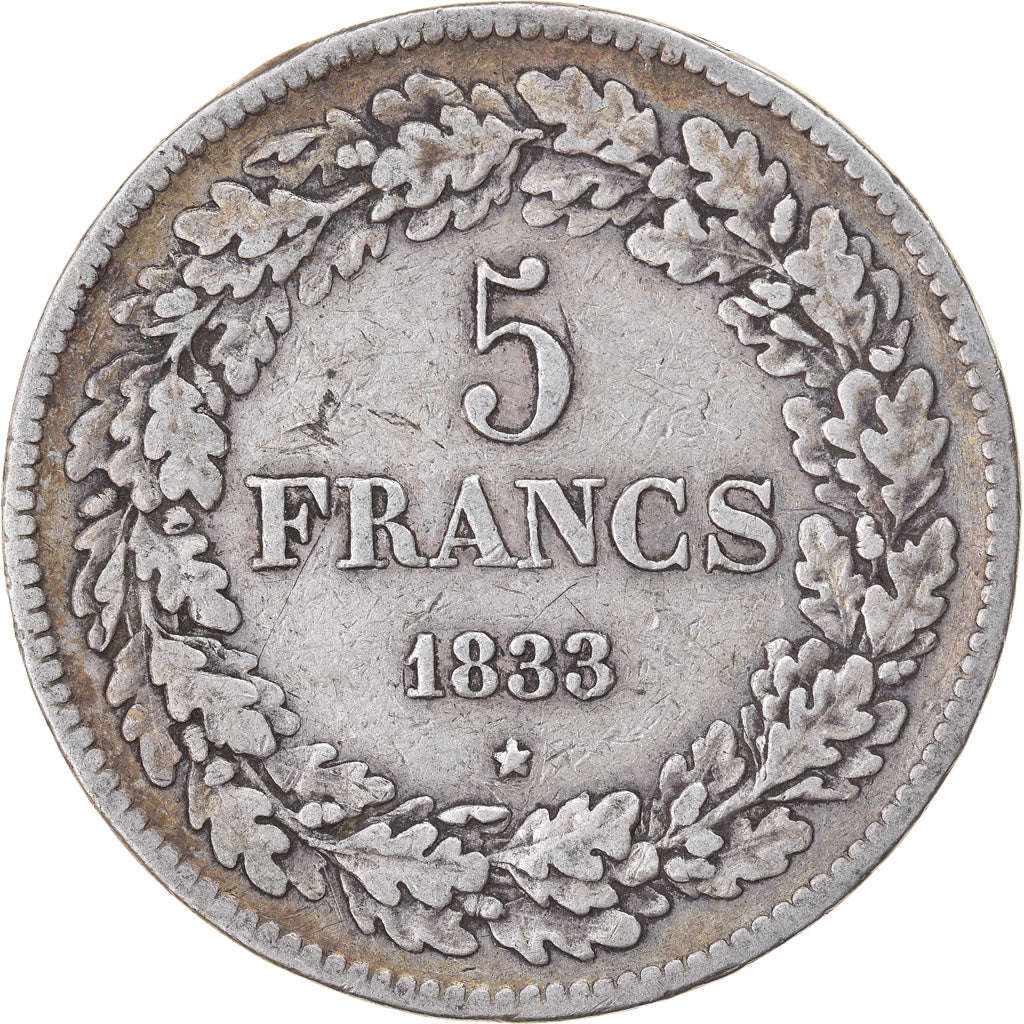 Coin, Belgium, Leopold I, 5 Francs, 5 Frank, 1833, VF(30-35), Silver, KM:3.1