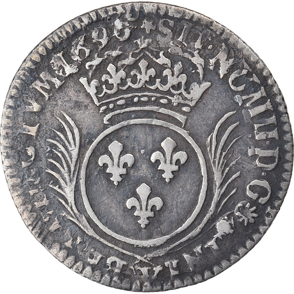Moeda, França, Louis XIV, 1/12 Écu aux palmes, 1/12 ECU, 10 Sols, 1696, Lille