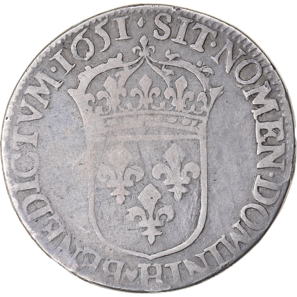 Munten, Frankrijk, Louis XIV, 1/2 Écu à la mèche longue, 1/2 Ecu, 1651, La