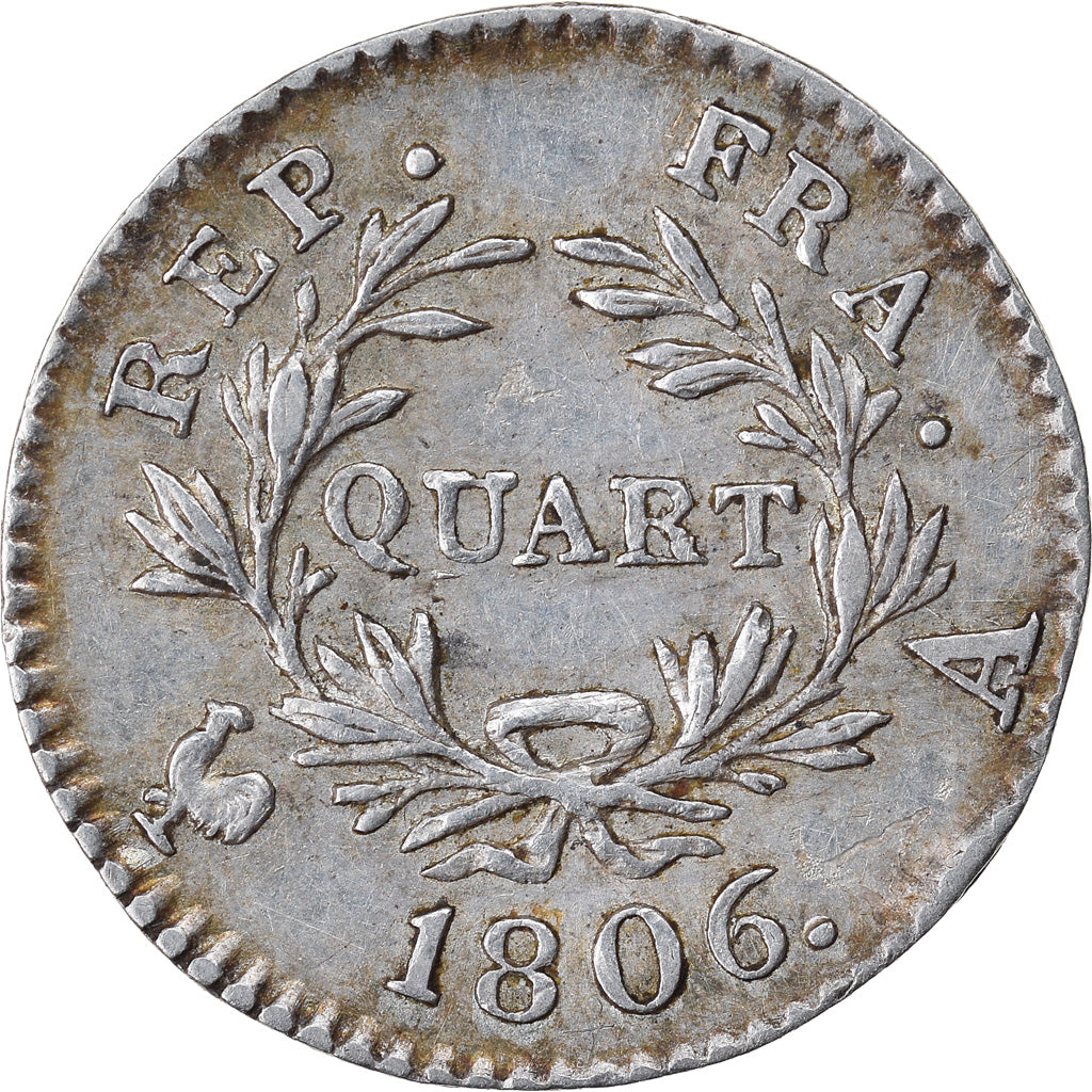 Münze, Frankreich, Napoléon I, 1/4 Franc, 1806, Paris, SS+, Silber, KM:670.1