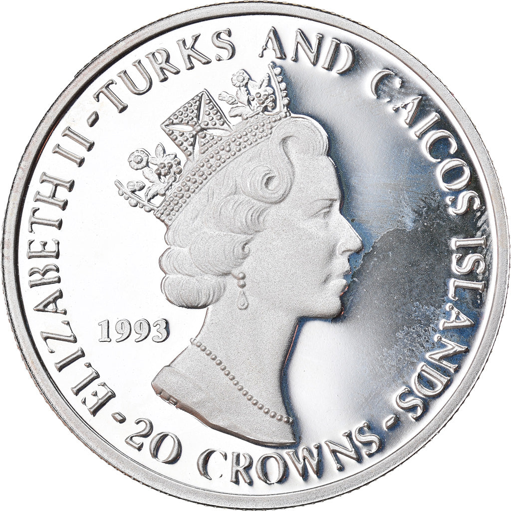 Monnaie, TURKS & CAICOS ISLANDS, 20 Crowns, 1993, Proof, FDC, Argent, KM:Pn3