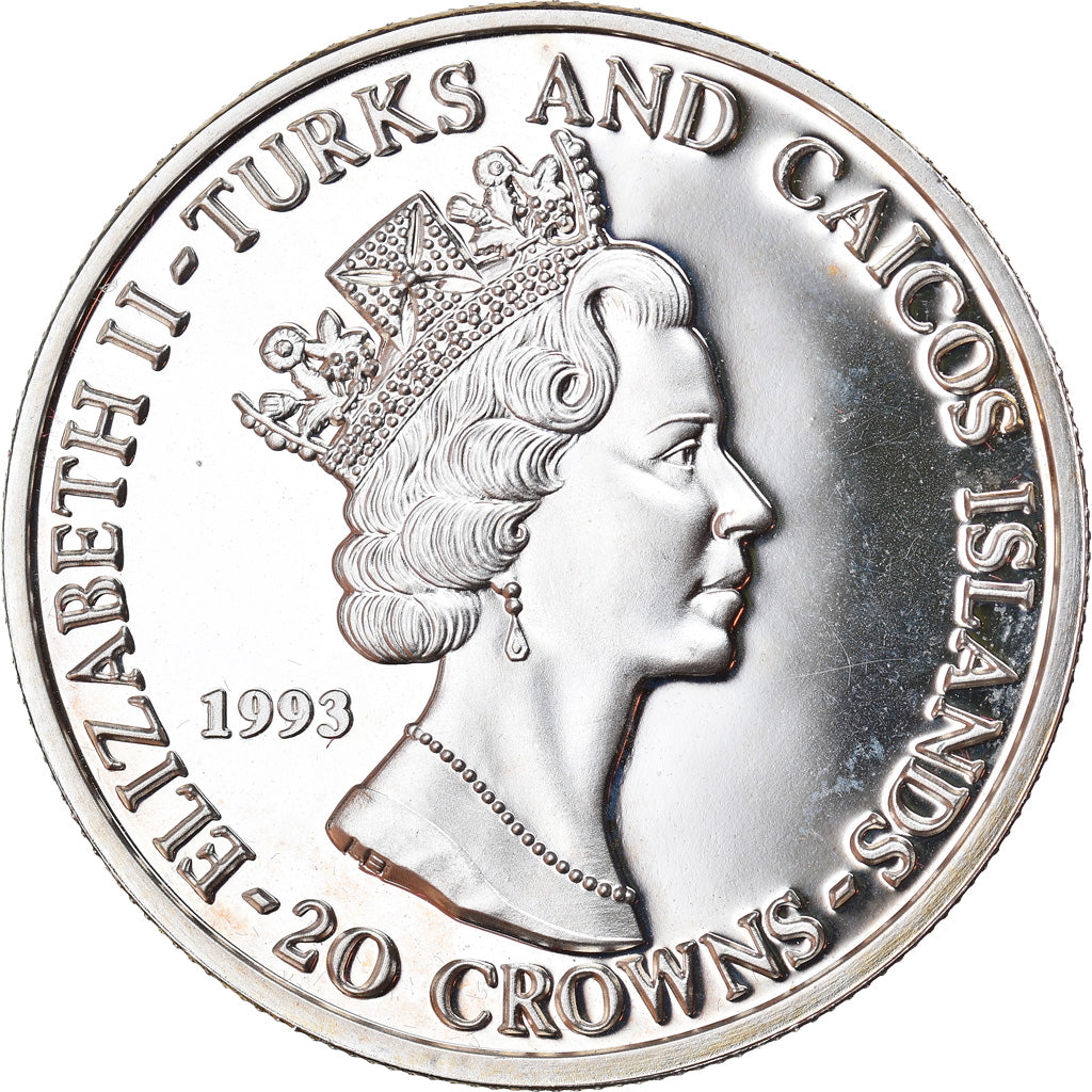 Moneda, ISLAS TURCAS Y CAICOS, 20 Crowns, 1993, Proof, FDC, Plata, KM:Pn2