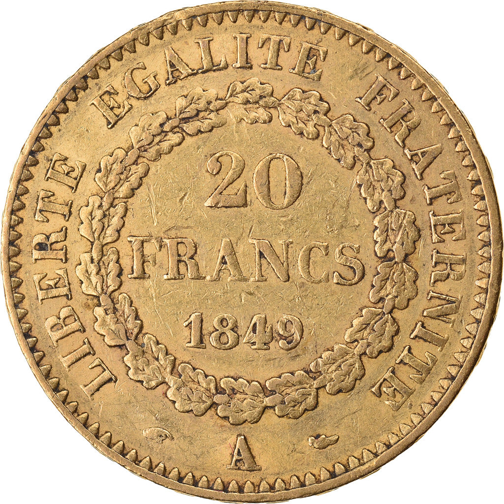 Moneda, Francia, Génie, 20 Francs, 1849, Paris, MBC, Oro, KM:757, Gadoury:1032