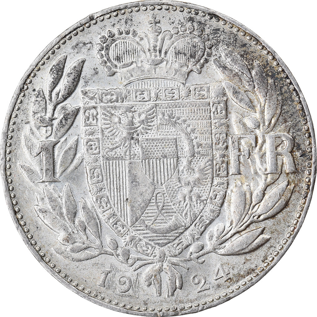 Coin, Liechtenstein, Prince John II, Frank, 1924, MS(60-62), Silver, KM:8