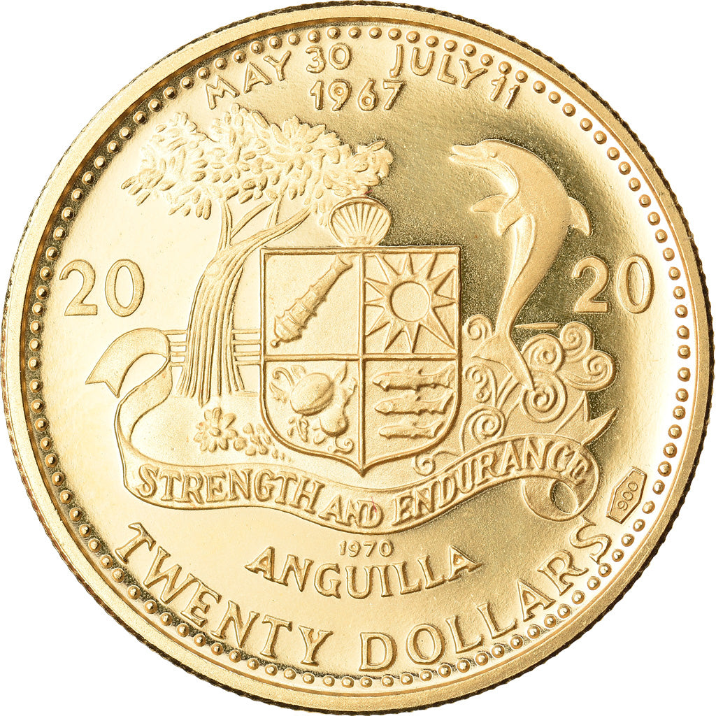 Moneta, ANGUILLA, 20 Dollars, 1970, Proof, FDC, Oro, KM:22