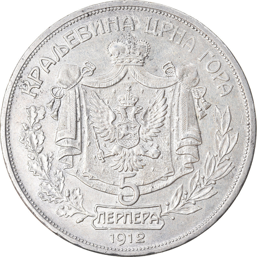 Moneta, Montenegro, Nicholas I, 5 Perpera, 1912, SPL-, Argento, KM:15