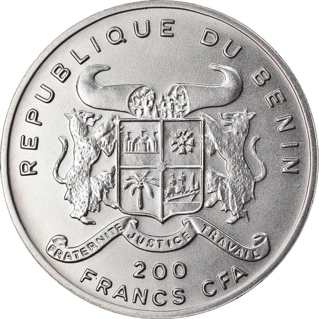 Coin, Benin, 200 Francs, 1995, MS(65-70), Nickel Bonded Steel, KM:17