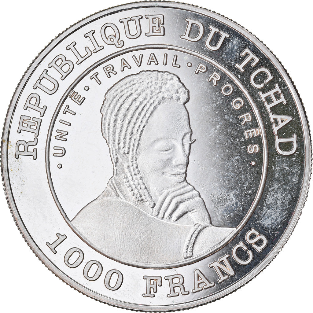 Münze, Chad, 1000 Francs, 2001, Proof, STGL, Silber, KM:21