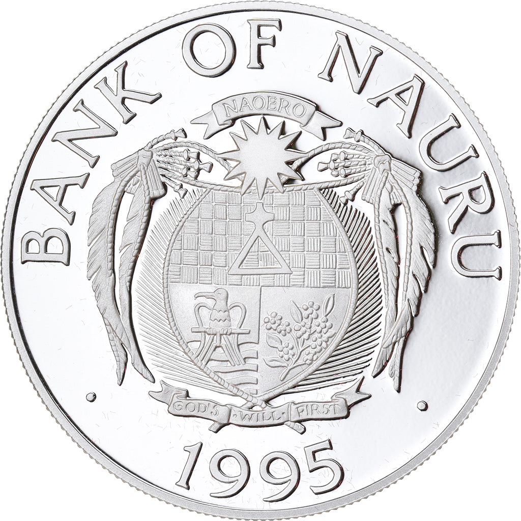 Moneta, Nauru, 10 Dollars, 1995, Proof, MS(65-70), Srebro, KM:9