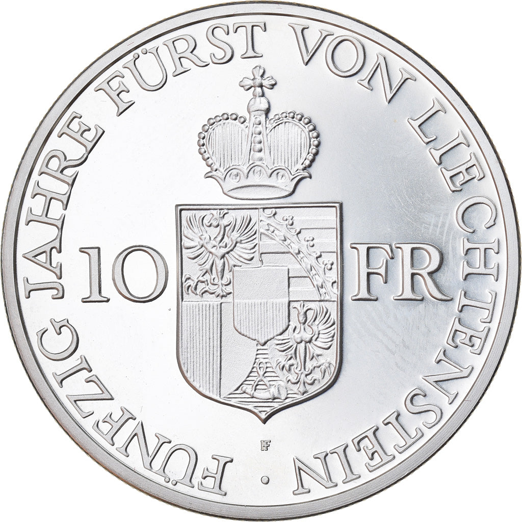 Coin, Liechtenstein, Prince Franz Josef II, 10 Franken, 1988, Proof, MS(65-70)