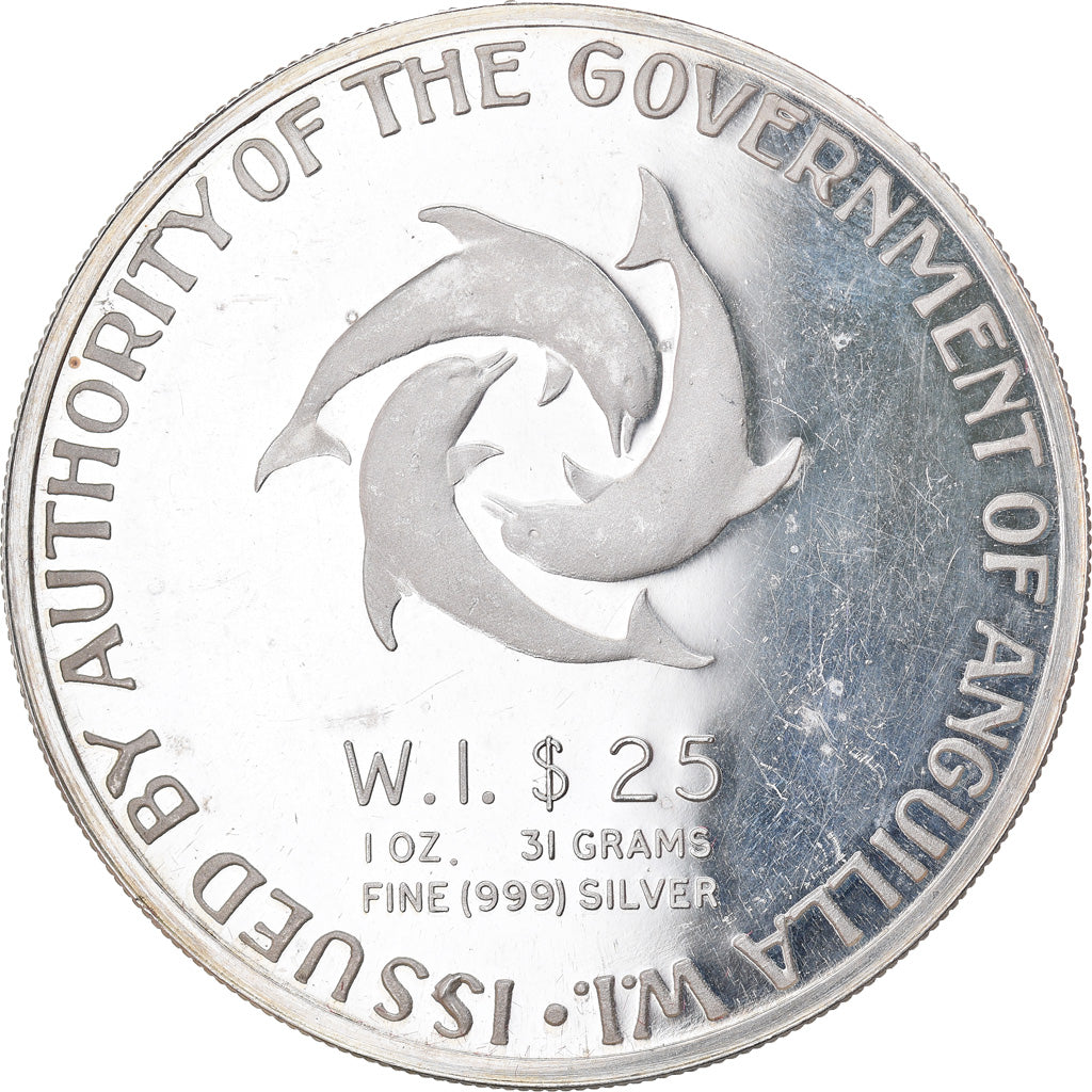 Moneta, ANGUILLA, 25 Dollars, 1968, Proof, MS(65-70), Srebro, KM:26