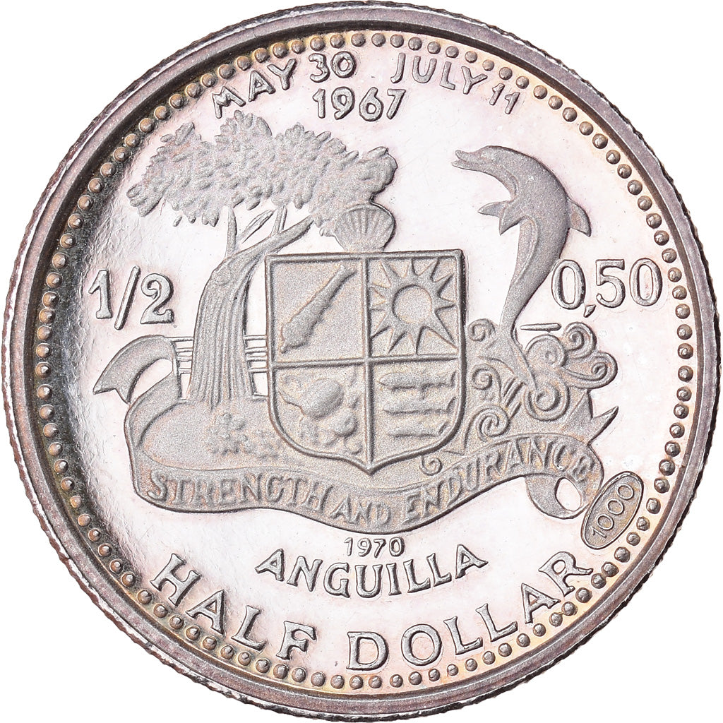 Moneta, ANGUILLA, 1/2 Dollar, 1970, Proof, MS(65-70), Srebro, KM:15