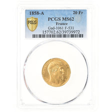 Monnaie, France, Napoleon III, Napoléon III, 20 Francs, 1858, Paris, PCGS