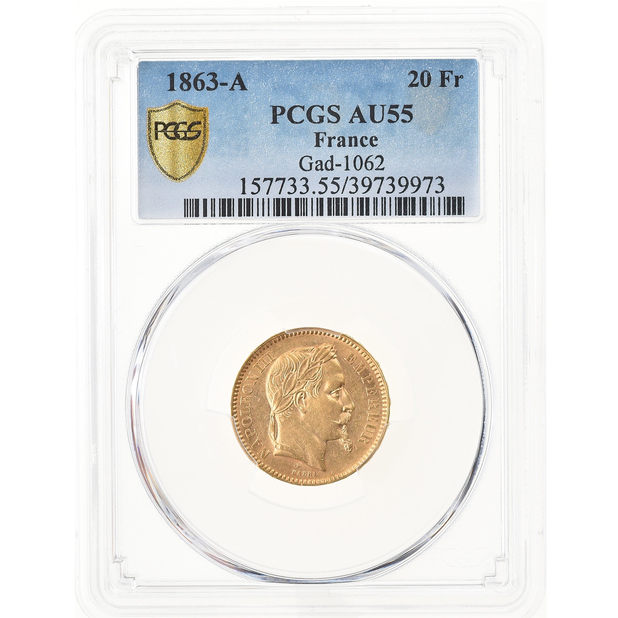 Munten, Frankrijk, Napoleon III, Napoléon III, 20 Francs, 1863, Paris, PCGS