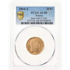 Monnaie, France, Napoleon III, Napoléon III, 20 Francs, 1864, Paris, PCGS