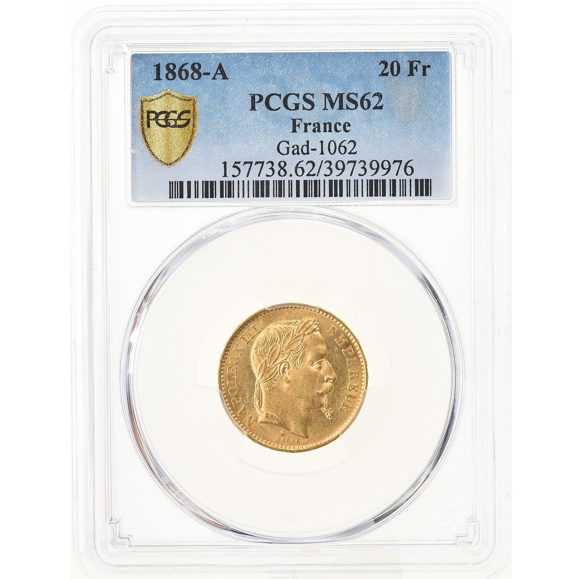 Monnaie, France, Napoleon III, Napoléon III, 20 Francs, 1868, Paris, PCGS