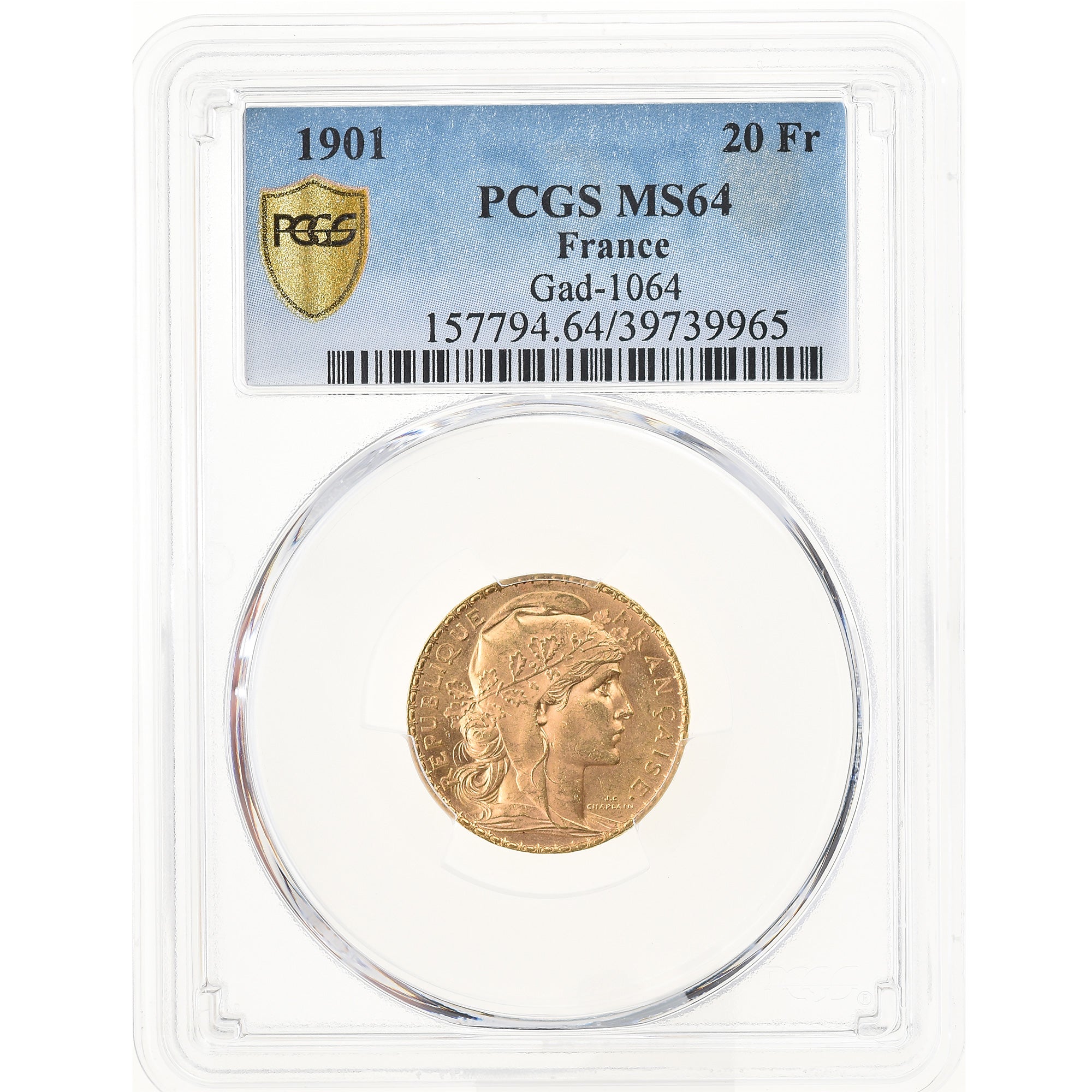 Moneta, Francia, Marianne, 20 Francs, 1901, Paris, PCGS, MS64, SPL+, Oro